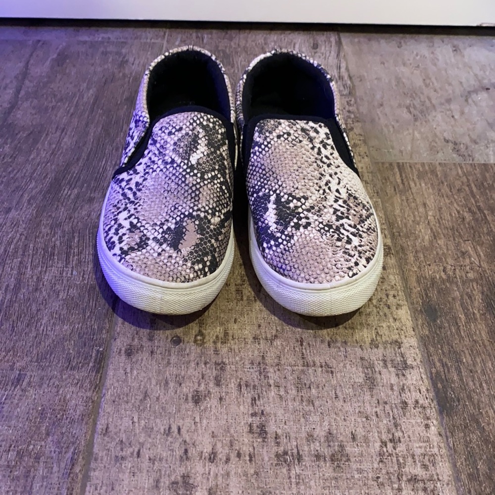 Snake skin slip on shoes
